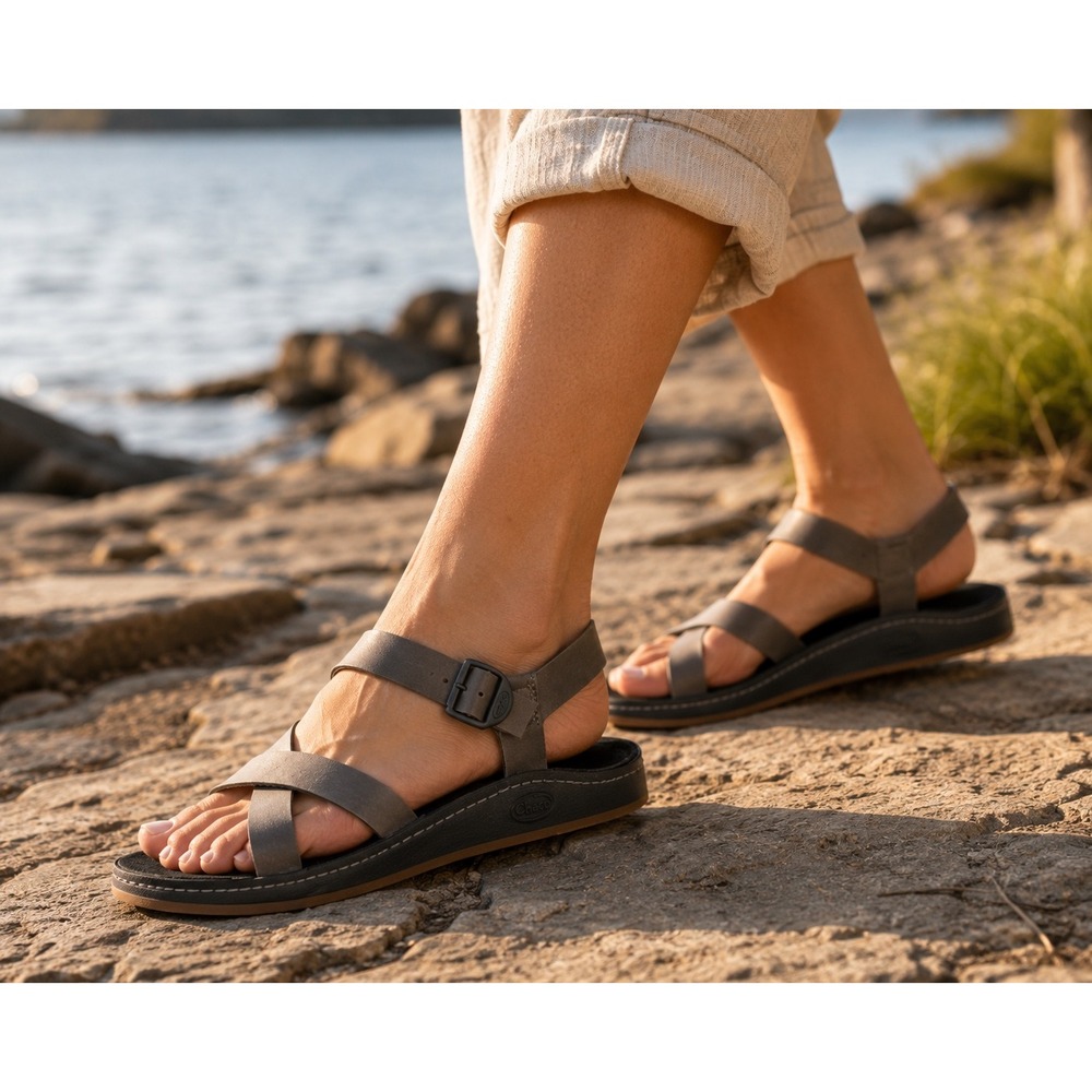 Chaco Wayfarer Tornado Gray Leather Criss Cross‎ Comfort Sandals Outdoor 11